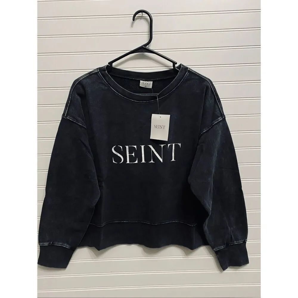 Seint Beauty 100% Cotton Oversized Womens Crop Sweatshirt Sz L